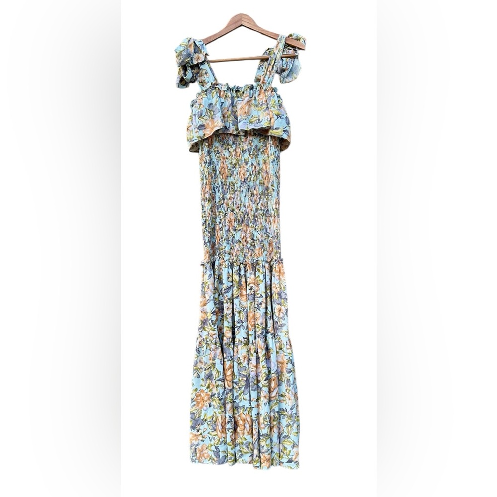 Cabana Chillin’ Dress Floral Maxi Smocked Ruffle Sz. Large